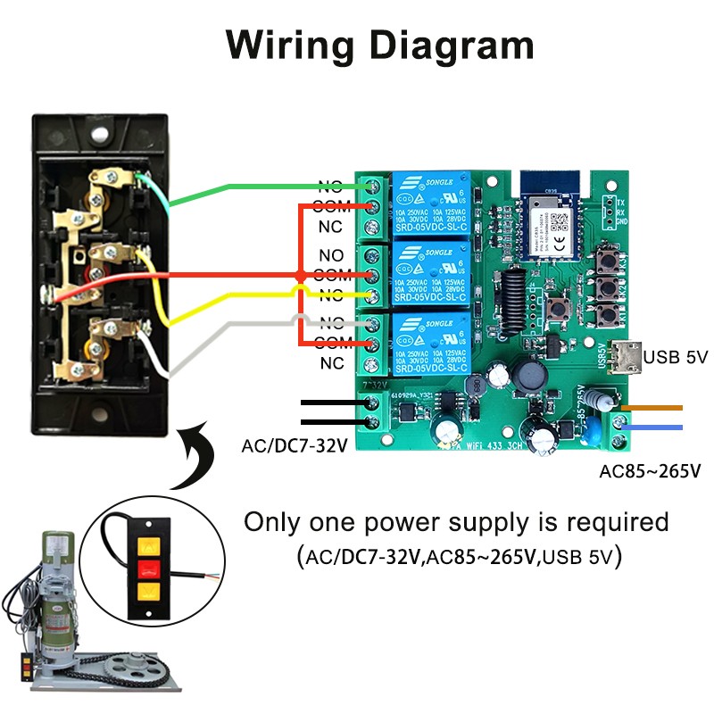 Tuya WIFI+RF433 3-Channel 5V12V Module Remote Voice Control Smart Switch Alexa