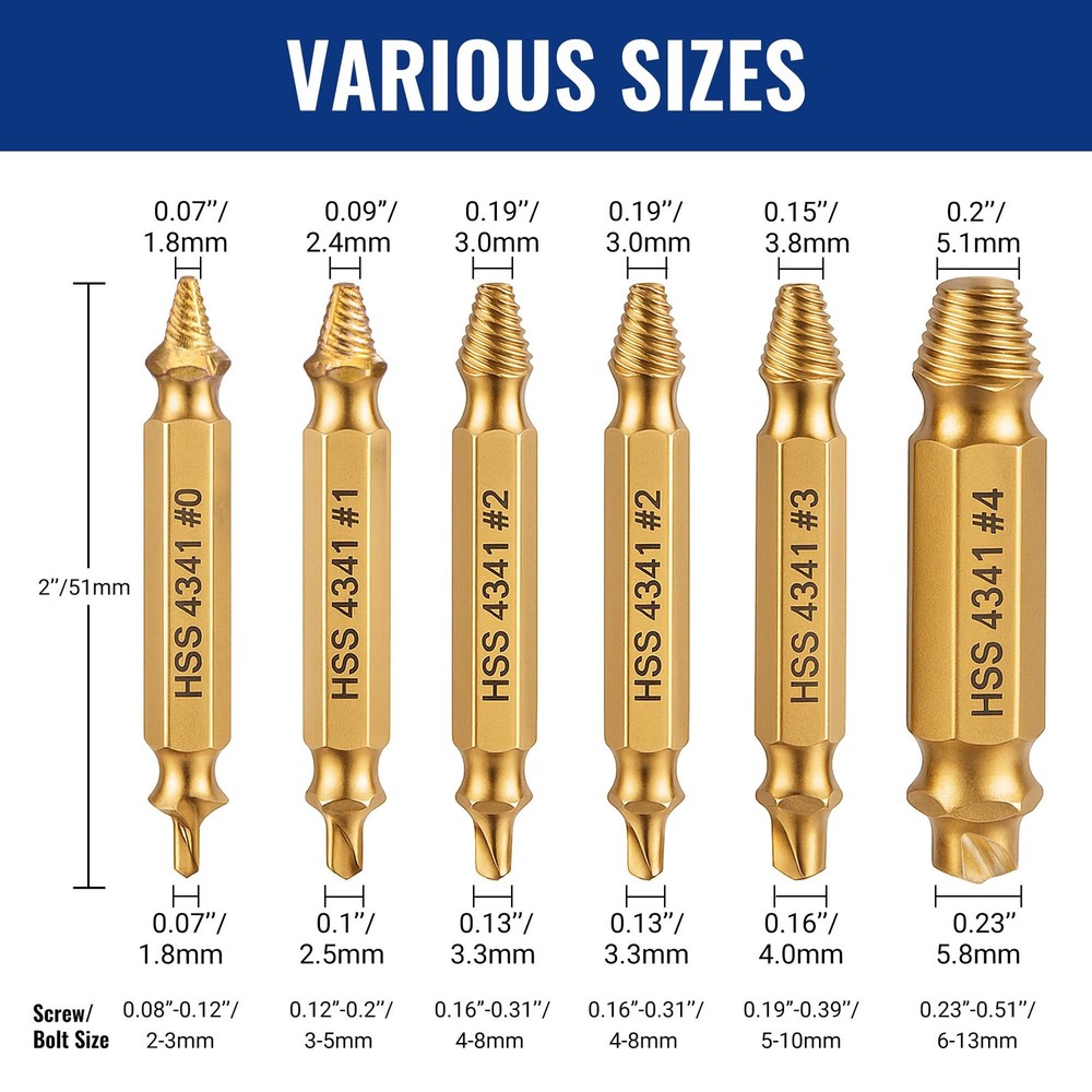 WORKPRO 6PCS Stripped Screw Extractor Set, Titanium Coated Broken Bolt...