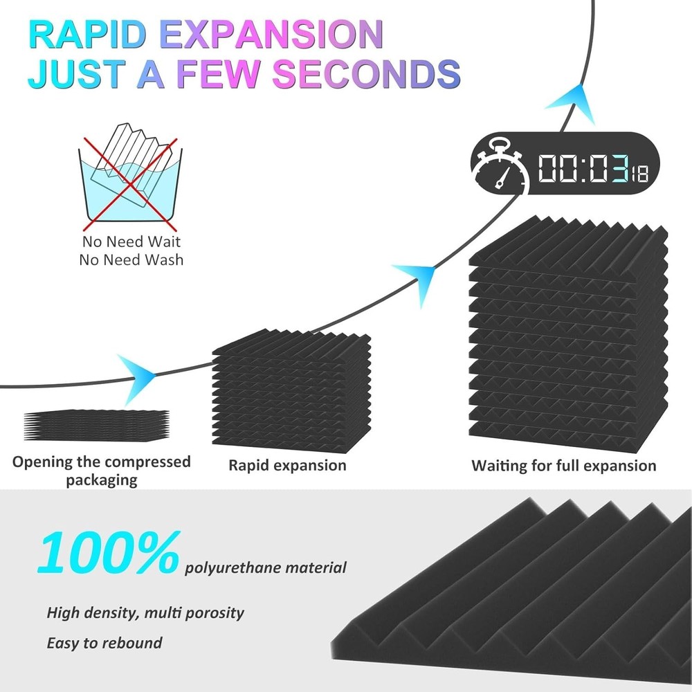 Acoustic Foam Panel Set Black 12 Pack