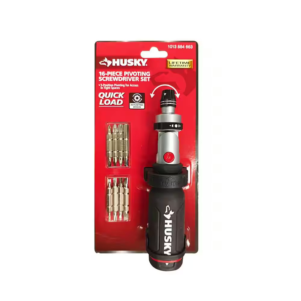 Ratcheting Pivot Head Screwdriver (16-Piece)