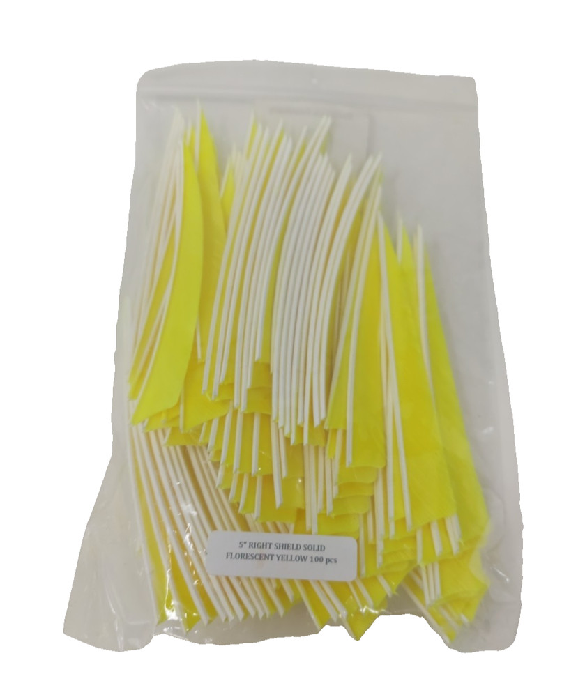 100pk Bullseye Archery Feathers 5" Right Wing: Shield Solid Fluorescent Yellow