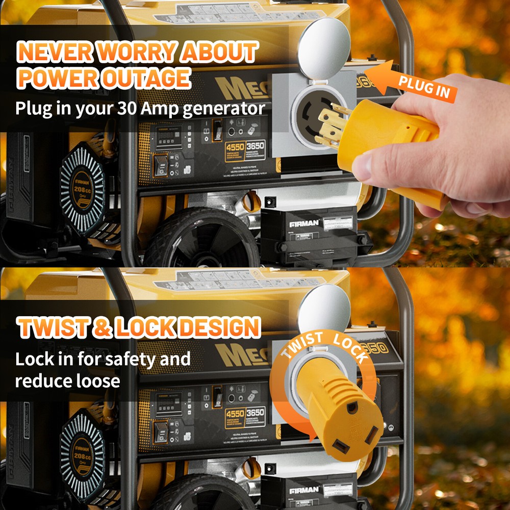 RV Trailer Generator Adapter 30 AMP 4-Prong L14-30P to TT-30R Plug Twist Lock