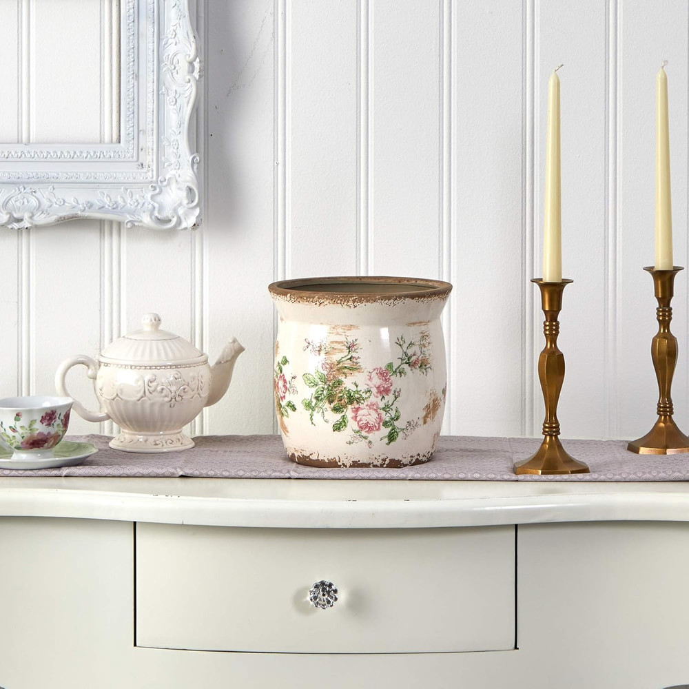 8In. Tuscan Ceramic Floral Print Planter