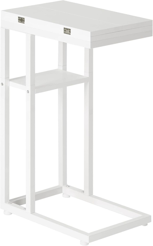 Small Snack Table Foldable End Table C Shaped Side Table W/ Storage Shelf
