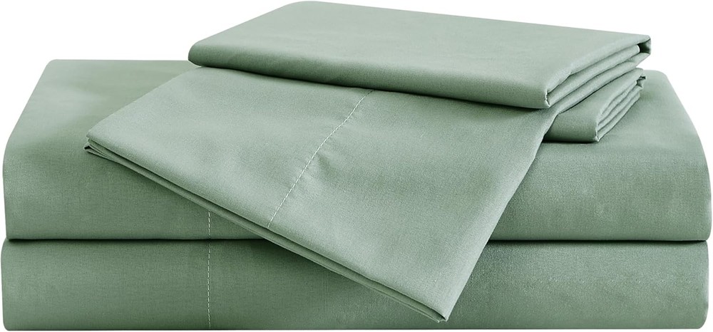 TRULY SOFT Garment Wash Solid Green Queen 4 Piece Sheet Set, Solid Color Themed,