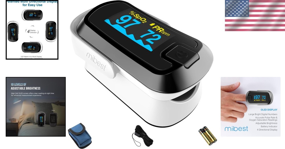 Portable OLED Pulse Oximeter with Adjustable Brightness - Ready to Use Anywhere