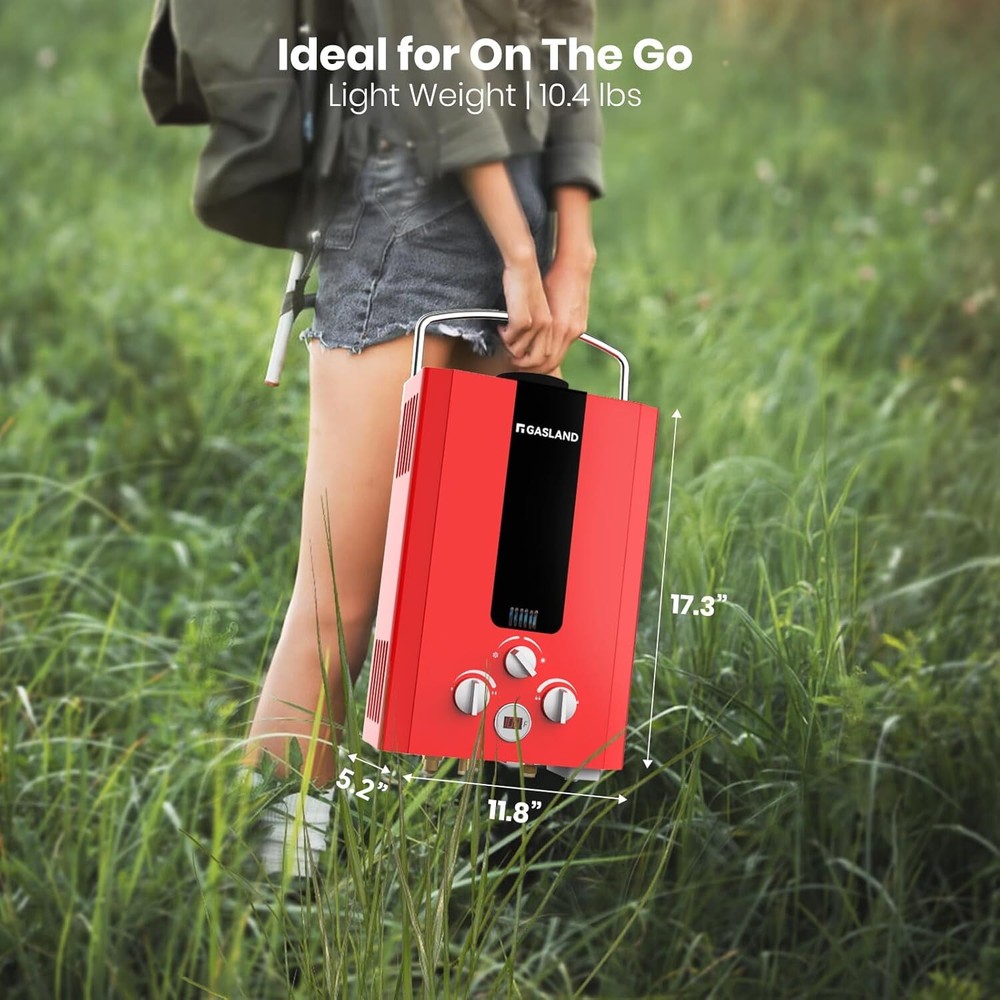 GASLAND 6L Outdoor Tankless Water Heater Propane Gas Portable Camping Shower RED