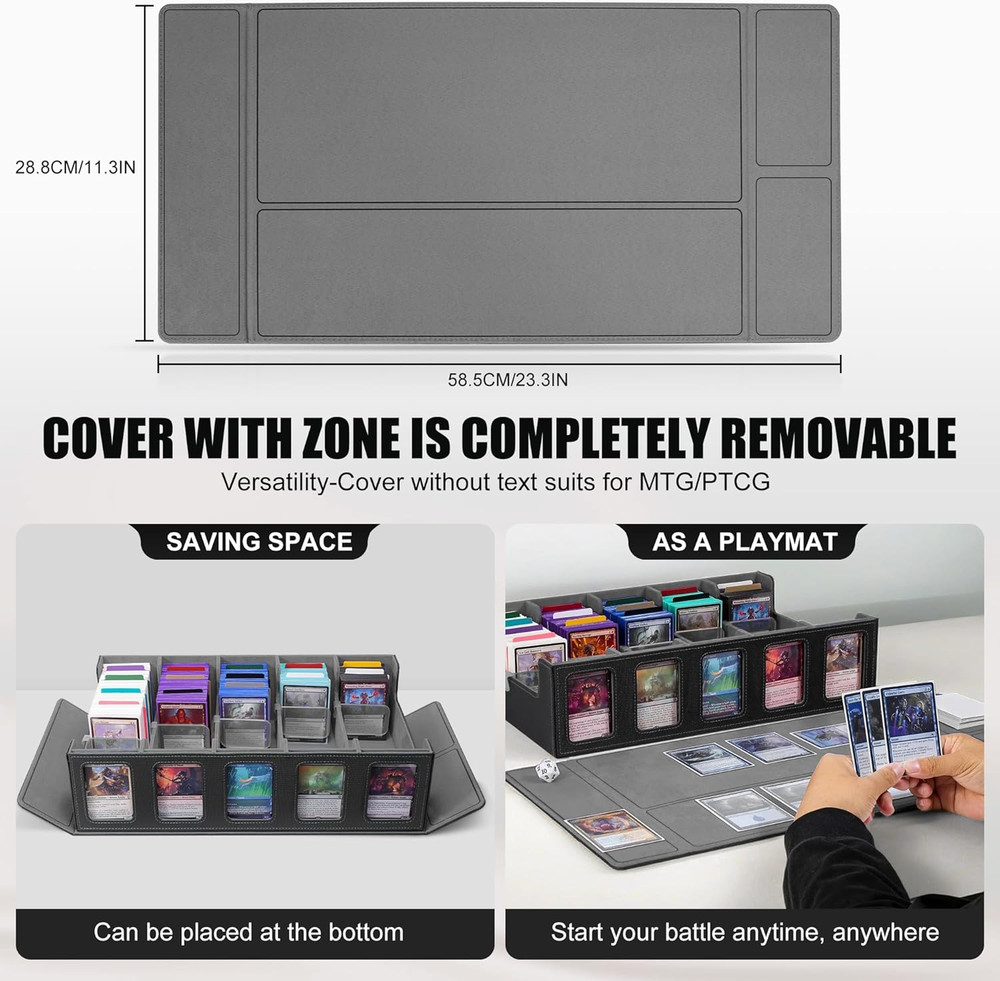 Trading Card Storage Box with Commander Display, 5-Row Deck Case with Removable