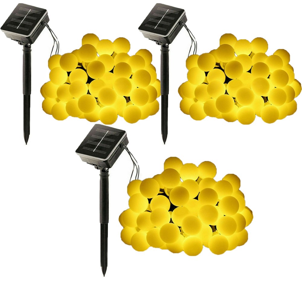 3 Pack Total 99FT Outdoor Solar Globe String Lights Ball 300LED Yellow 8 Modes