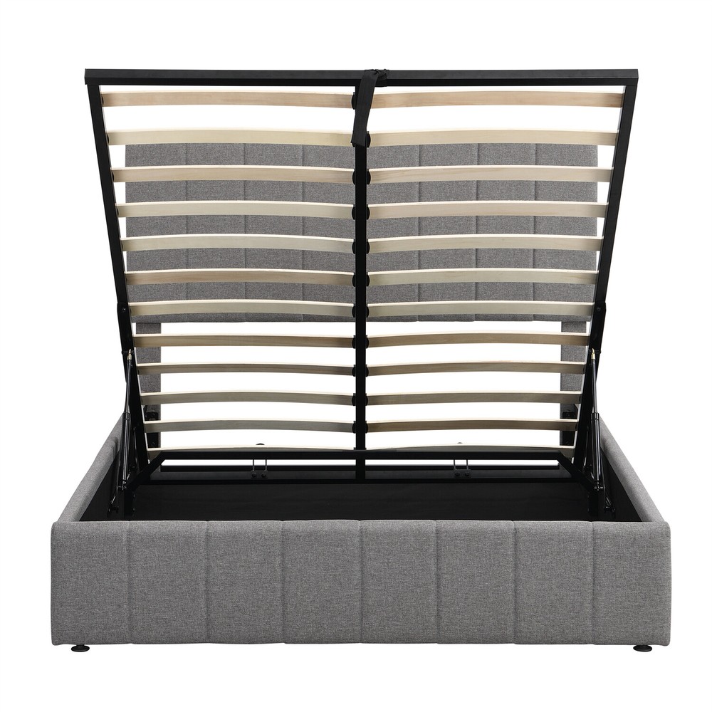 Full Size Upholstered Platform Bed Frame w/ Hydraulic Storage System Gray New