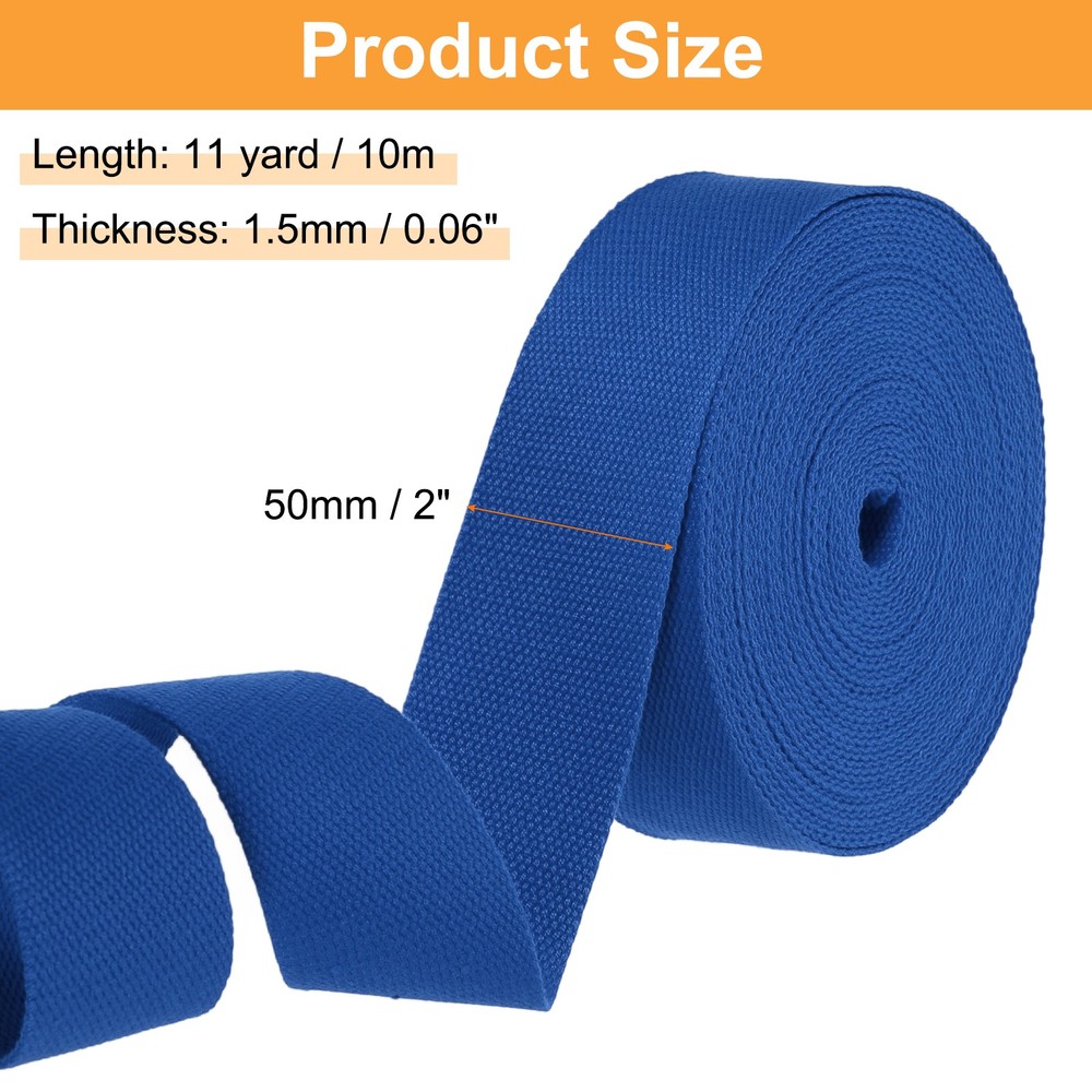 Cotton Webbing 2 Inch 11 Yard Polyester Cotton Webbing Strap, Blue