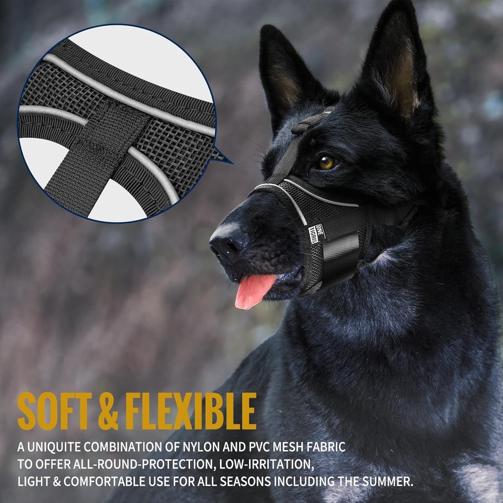 OneTigris Dog Muzzle,Soft Nylon Muzzle Anti Biting Barking L, Black