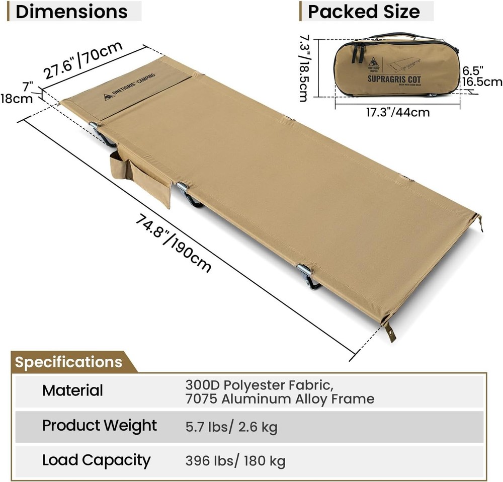 Camping Cot Support Up to 400lbs Lightweight Comfortable Folding Bed