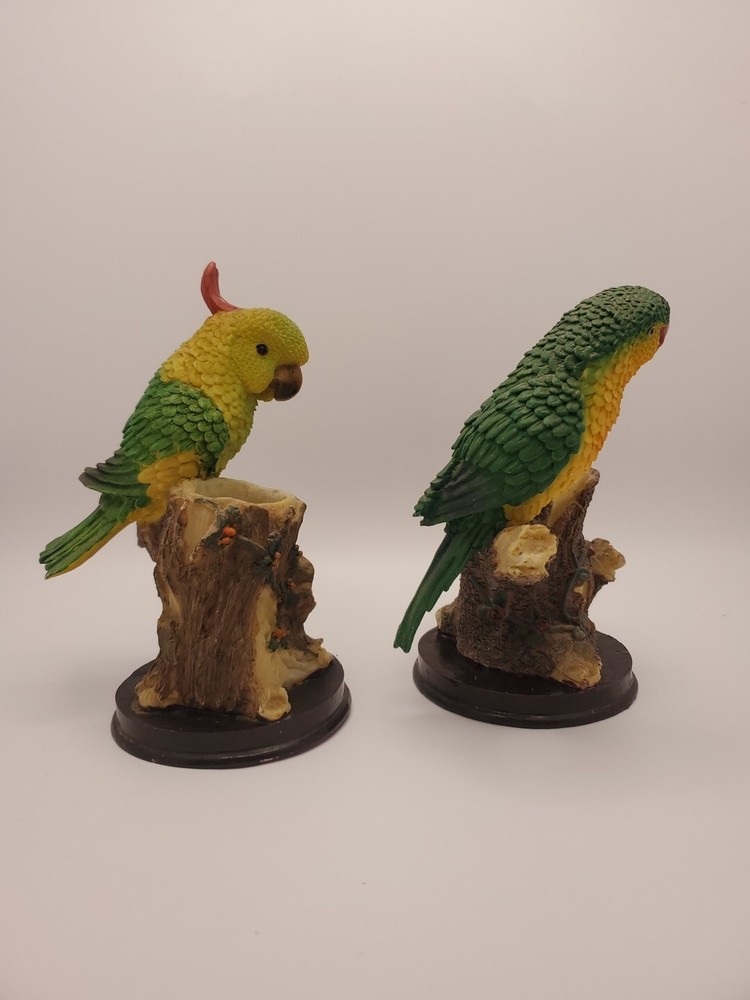 2 Parrot Figurines Colorful Birds Statue