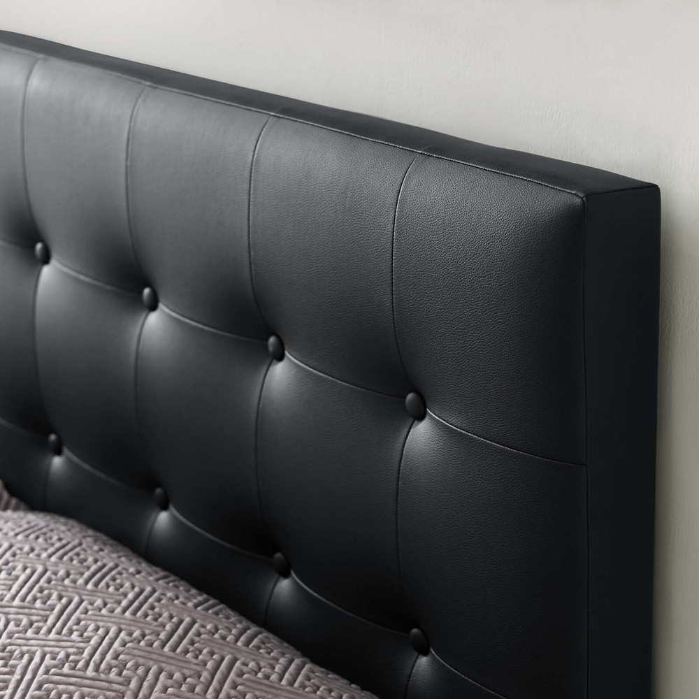 Modway Emily Tufted Button Vegan Leather Upholstered Queen Headboard in Black