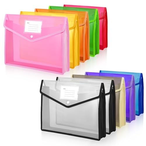 10 Pcs Expanding File Folder, Clear Waterproof Plastic Document Folders Large
