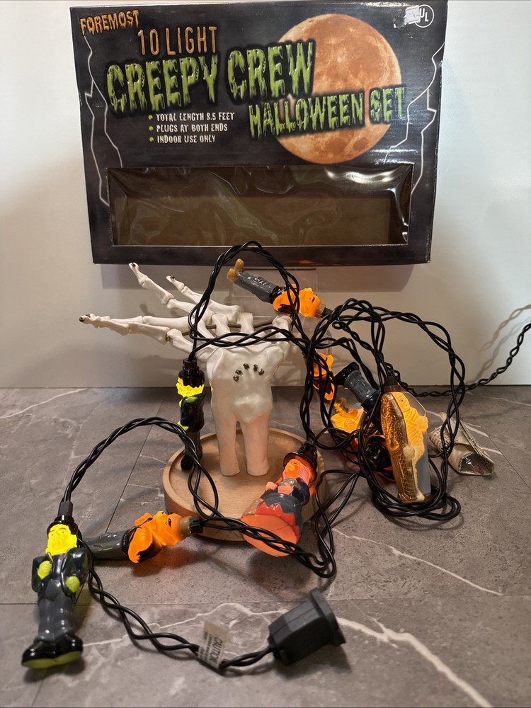 Vintage Halloween Creepy Crew String Light Set, 10 Characters TESTED