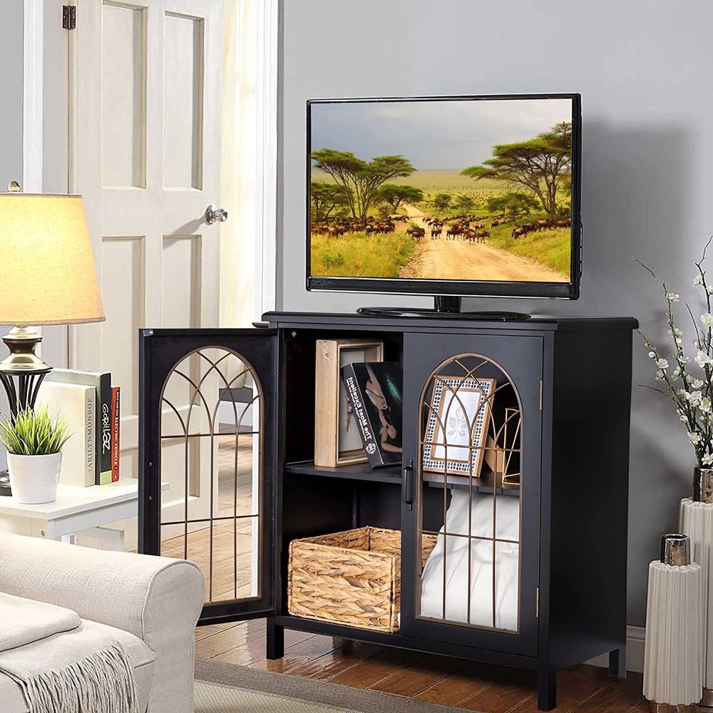 Accent Storage Cabinet 2 Glass Doors Decorative Cabinet Buffet & Sideboard