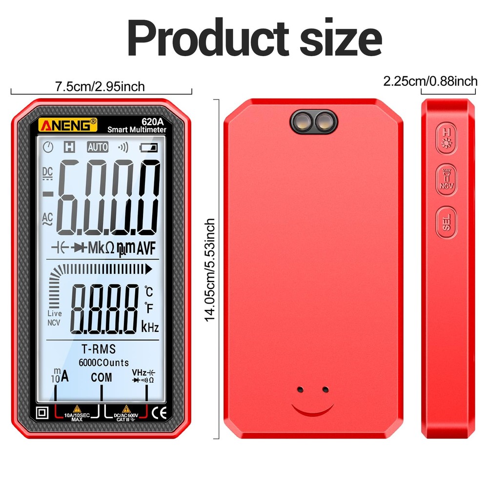 Digital Multimeter, Voltmeter Smart Electrical Tester 6000 Counts with LCD, M...