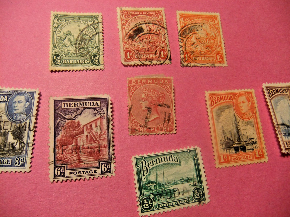 9 Used Vintage Bermuda Postage Stamps