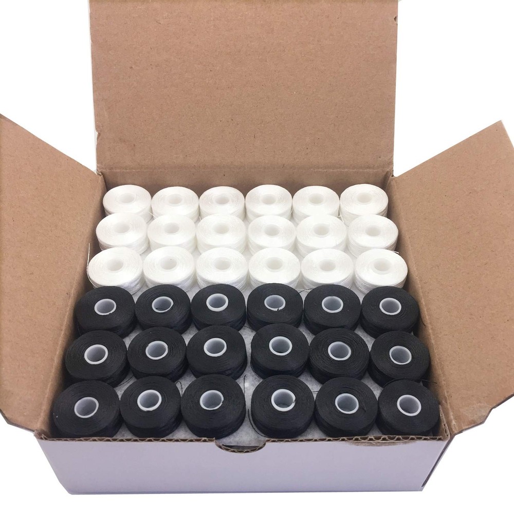 Prewound Bobbin Thread, Sideless, 144pcs Type L Size (SA155) (72White + 72Bla...