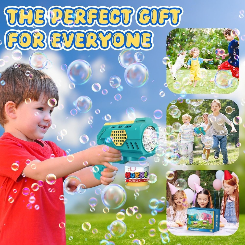 2 Pack Kids Bubble Guns - Fun LED Light Toys with Bubble Solution Included