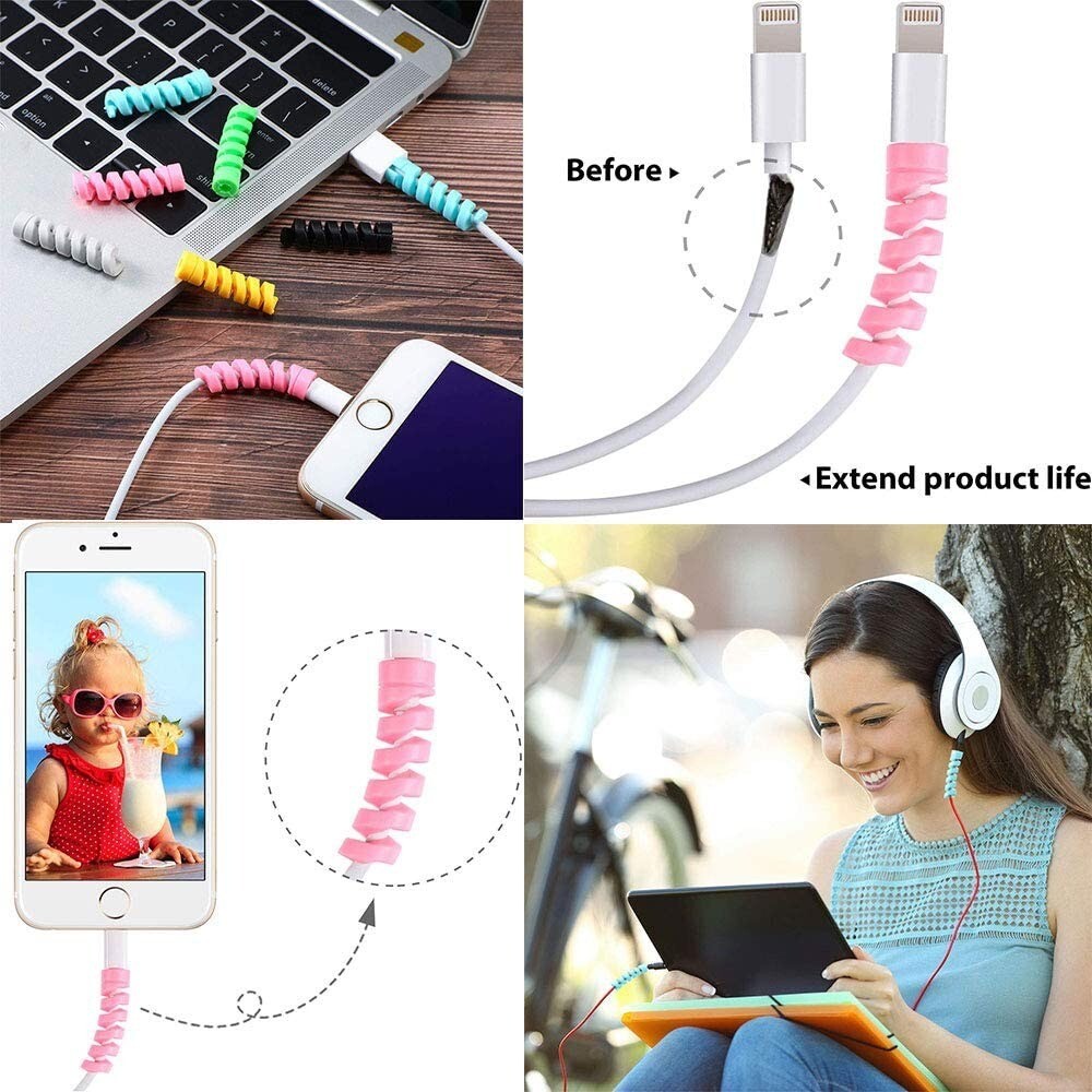 7pcs Cord Protector Universal Silicone Spiral USB Cable Saver for iPhone Android