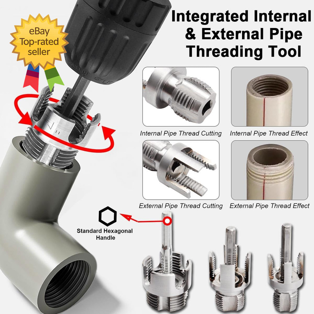 3Pcs PVC Pipe Threader Kit 1 2 3 4 1 NPT Integrated Internal & External Pipe