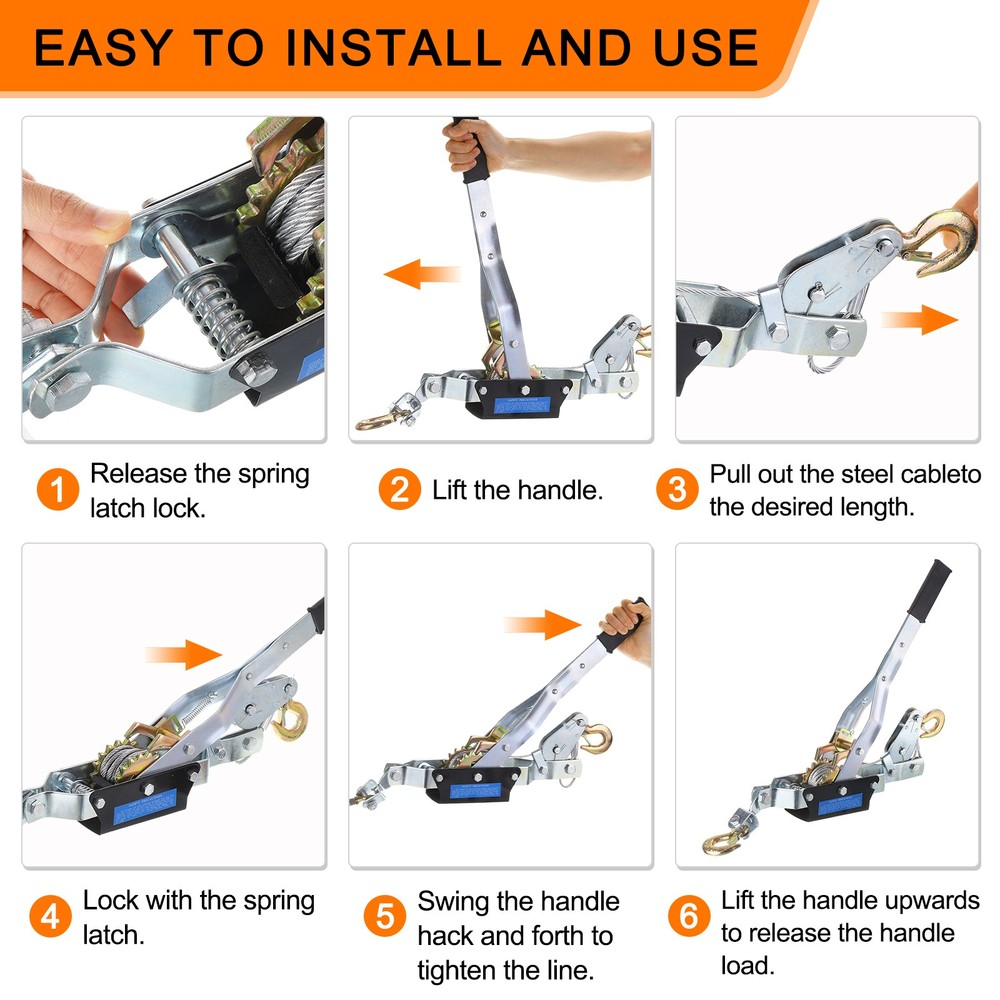 Come Along Winch,4 Ton Winch,Hand Cable Puller with 2 Hooks