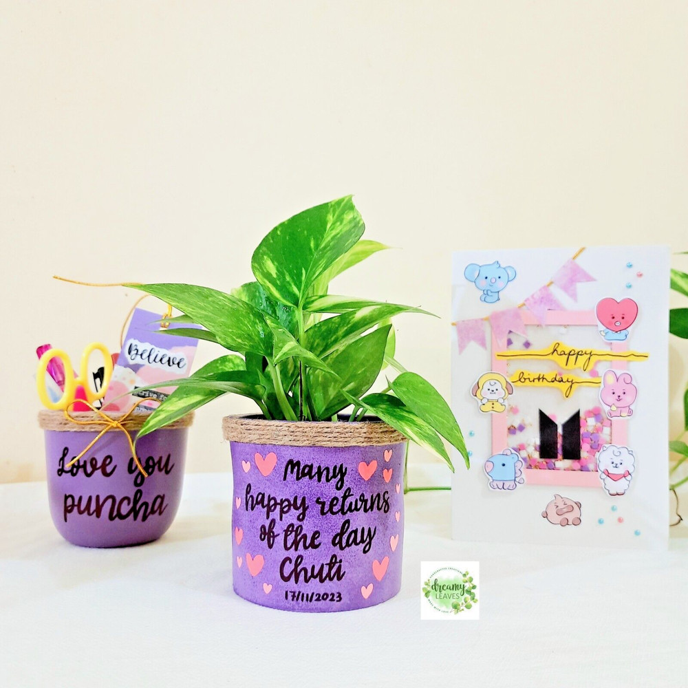 Customizable Gift Pack – Hand-Painted Pot, Pen Holder & Matching Handmade Card