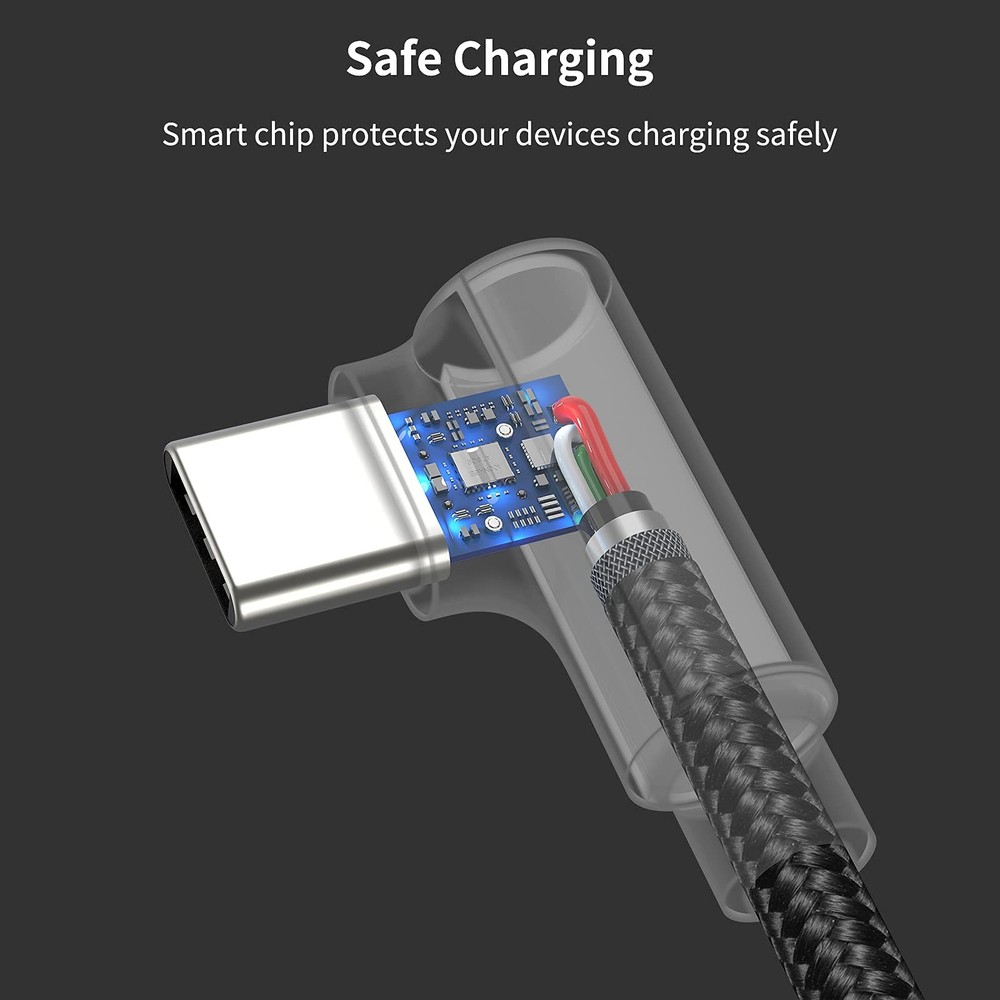 1ft Right Angle USB C Cable Fast Charging, 3 Pack 90 Degree Angled 1FT, USB-C