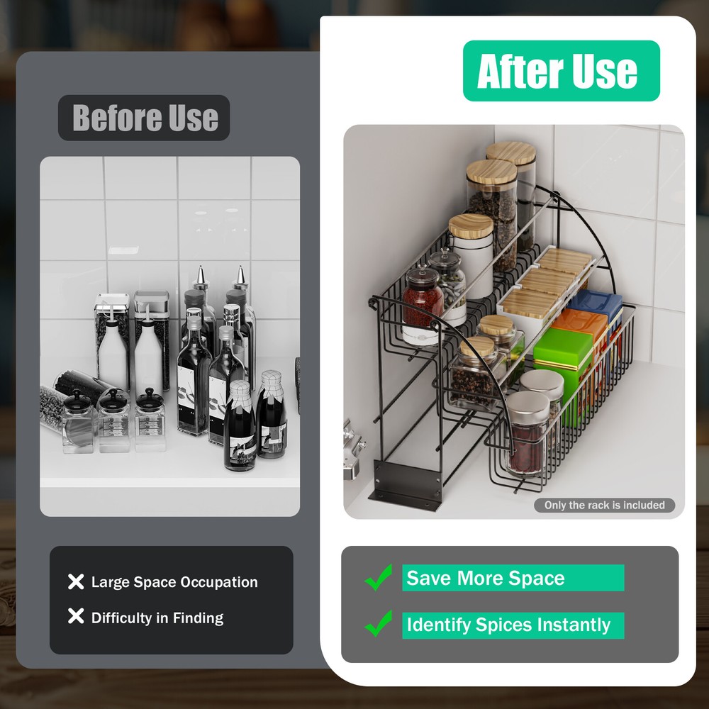 Pull down 3 Tier Cabinet Spice Rack Organizer Metal Storage Shelf Kitchen Use