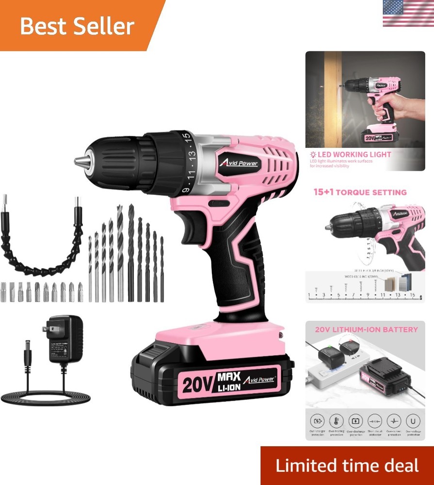 20V Cordless Drill Set for Home DIY & Beginner Projects - Lightweight Power D...