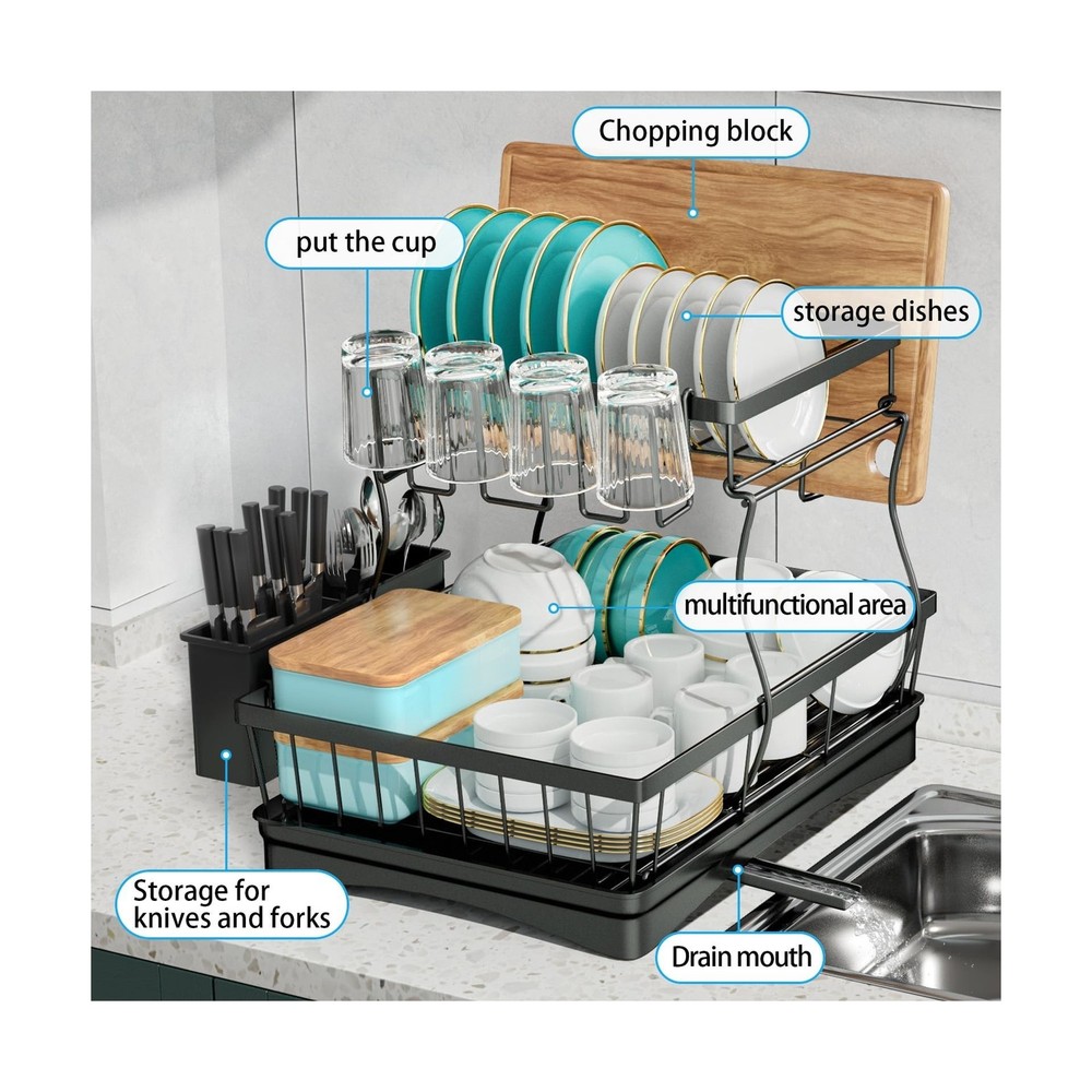 7 code Large Dish Drying Rack for Kitchen Counter, Detachable Large Capacity ...