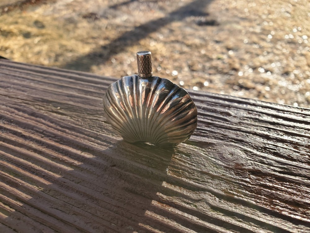 Vintage Sterling Silver Fancy Shell Shaped Perfume Bottle