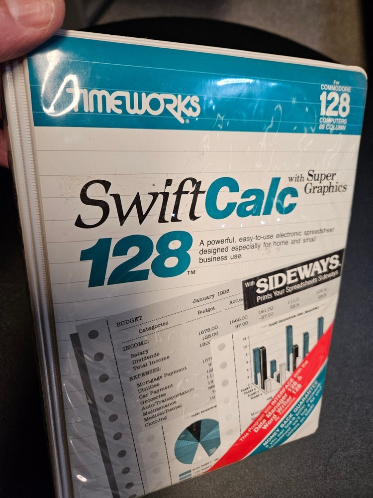 COMMODORE 128 -- SWIFT CALC 128 WITH SIDEWAYS (TIMEWORKS - DISK)