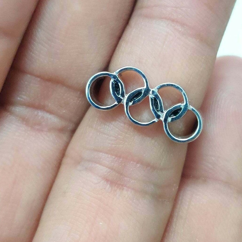 Fine Solid Metal Men's Olympic Ring 14k White Gold Plated Silver