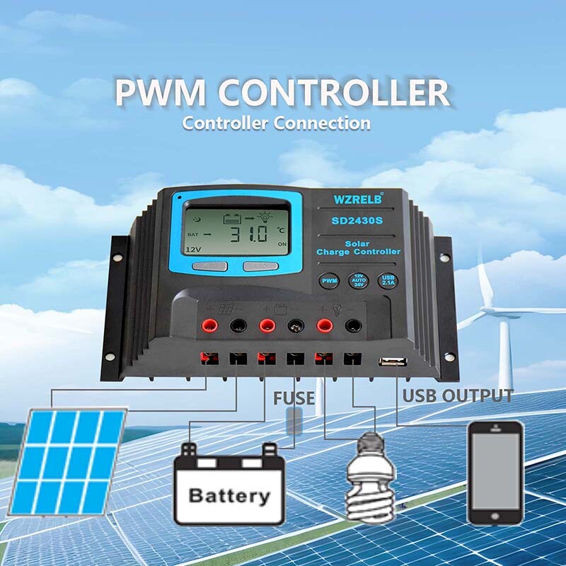 PWM Solar Panel Battery Charge LCD Controller 20A/30A 12V/24V/48V Regulator