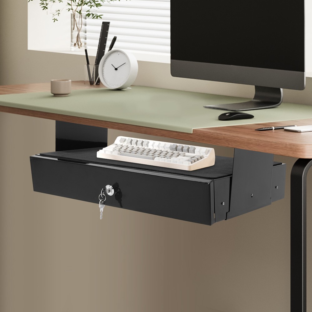 Under Desk Mounted Pull-Out Drawer, High-Quality Iron Organizer for Mouse,