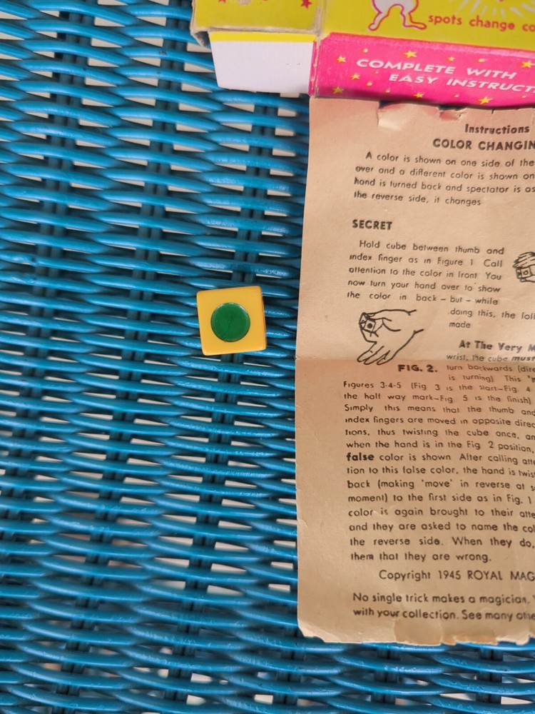 1952 Royal Magic Novelty Co. COLOR CHANGING CUBE w. Box Instructions