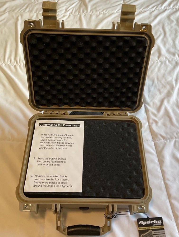 Apache 2800 Weatherproof Protective Case. TAN. NWT. Pistol. Camera Etc…