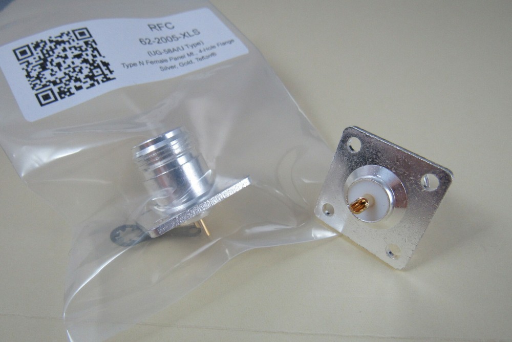 Silver Gold Teflon® Type N Female 4 Hole Panel Mount