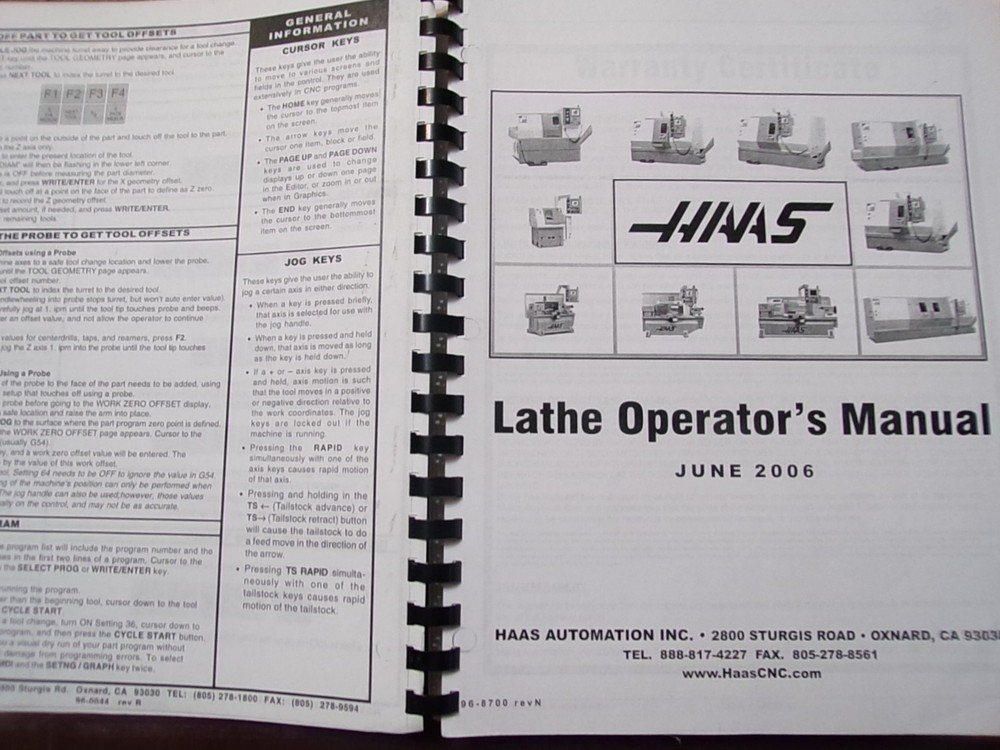 Haas CNC Lathe Operator's Manual June 2006