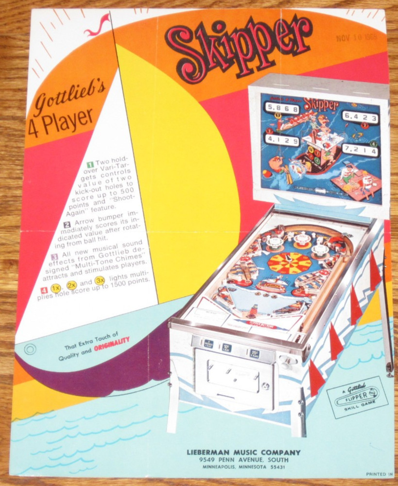 Skipper Gottlieb Pinball Flyer / Brochure / Ad