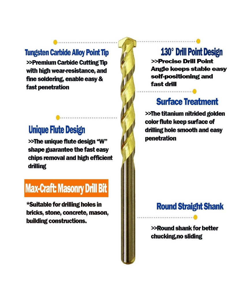 Masonry Drill Bit Set 5/16 in. Carbide Tip Golden Flute Drill Concr... Fast Ship