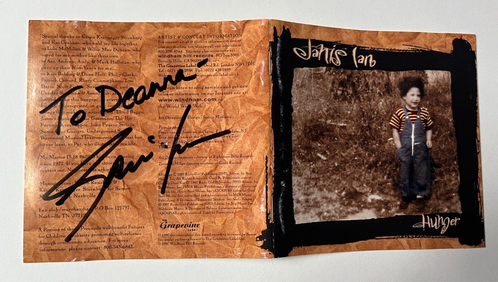 Janis Ian - Autographed CD Insert "To Deanna"