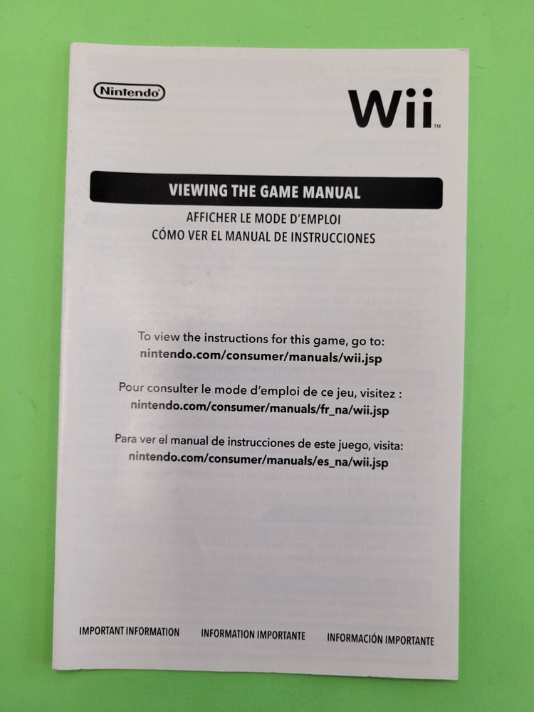 Viewing Electronic Manual Nintendo Wii INSERT ONLY Authentic Original