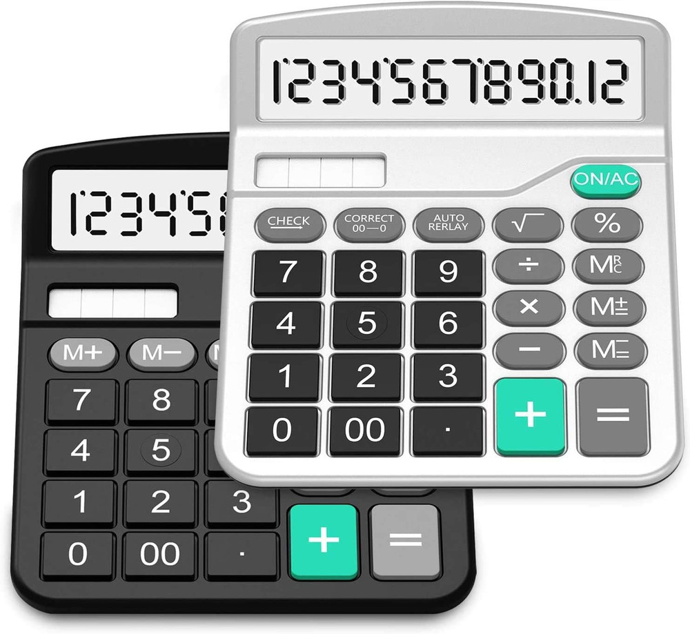 Calculator, Splaks 2 Pack Standard Functional Desktop Calculators Solar and AA B