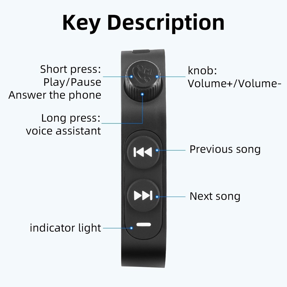 Black Wireless Bluetooth Media Button Remote Controller For Motorcycle Handleb5w