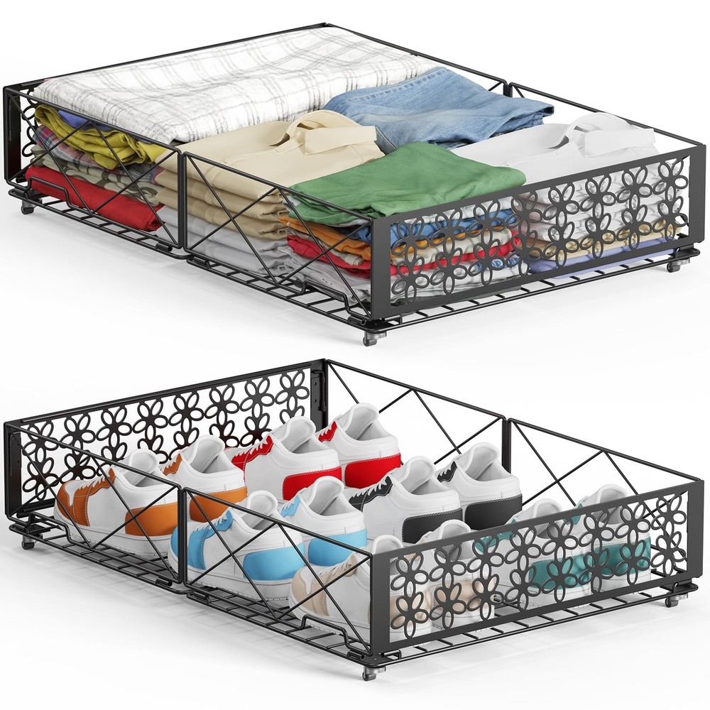 Under Bed Storage with Wheels, Rollable Under Bed Storage Container, Foldable...